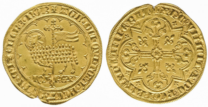 JEAN LE BON (1350-1364). Mouton d’or (4,69 g.) avec le polylobe de l’avers rempl...