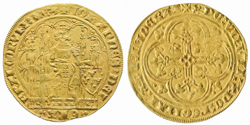 JEAN LE BON (1350-1364). Ecu d’or à la chaise (4,52 g.) de la quatrième émission...