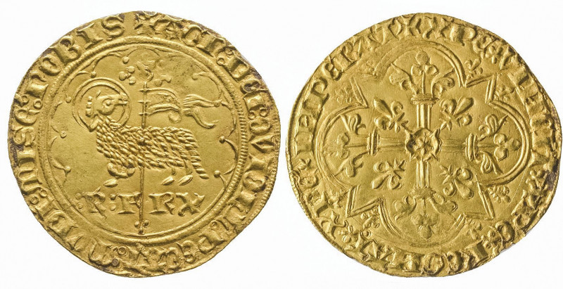 CHARLES VI (1380-1422).
Agnel d’or de la première émission (2,55 g.). Ref : Dy 3...