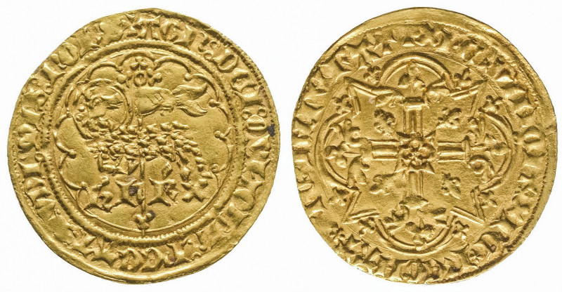 CHARLES VI (1380-1422).
Agnel d’or de la première émission (2,50 g.), de style p...