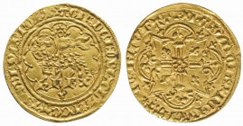 CHARLES VI (1380-1422).
Agnel d’or de la première émission (2,50 g.), de style plus fruste, paraissant à trois pattes ! Ref : Dy 372. 
Presque Superbe...