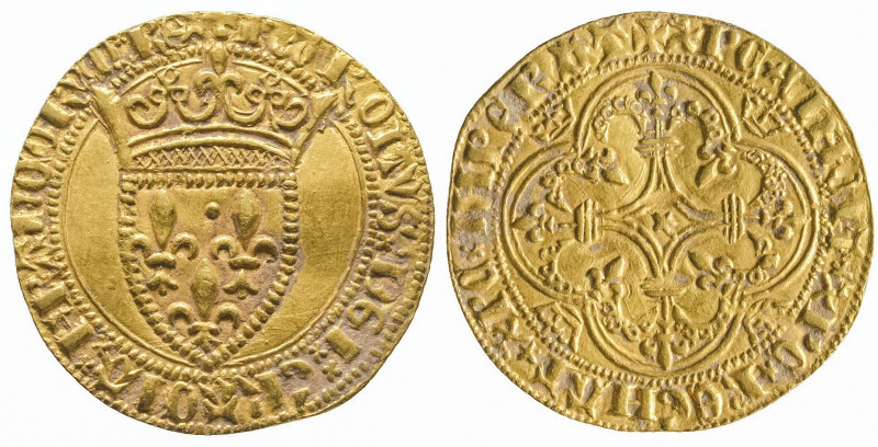 CHARLES VI (1380-1422). Ecu d'or à la couronne (4,06 g.), de la première émissio...