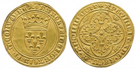 CHARLES VI (1380-1422). Ecu d’or à la couronne (3,98 g.) de la seconde émission.
Ref : Dy 369 A.
De flan large et Superbe
