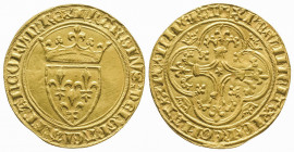 CHARLES VI (1380-1422). Ecu d’or à la couronne (3,86 g.) pour Crémieu (point 1er).
Ref : Dy 369 c.
Superbe