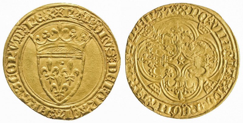 CHARLES VI (1380-1422). Ecu d’or à la couronne (3,77 g.),
(point creux quatorziè...