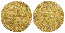 Henri VI (1422-1453).
Salut d’or (3,47 g): 2 ème émission, pour Rouen.
Ref : Dy 443A.
TTB à Superbe