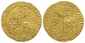 Henri VI (1422-1453).
Salut d’or (3,49 g.) également de la seconde émission de Rouen. Presque Superbe