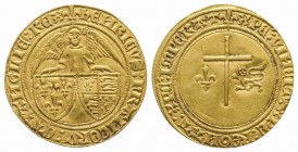 Henri VI (1422-1453). Angelot d’or (2,30 g.) pour Saint Lô (lys initial).
Ref : Dy 444.
Traces sur la tranche. Rare et TTB à Superbe