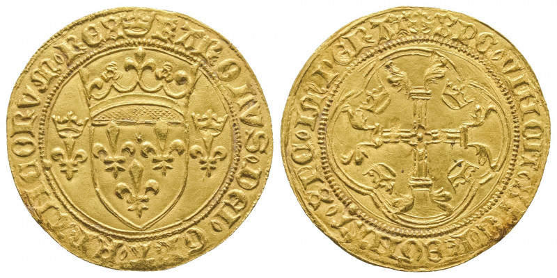 CHARLES VII (1422-1461). Ecu d'or (3,42 g.) à la couronne dit écu neuf pour Sain...