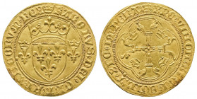 CHARLES VII (1422-1461). Ecu d'or (3,42 g.) à la couronne dit écu neuf pour Saint Quentin (point 17°). 2ème émission (couronne initiale).
Ref:Dy 511A....