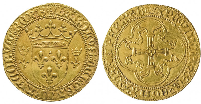 CHARLES VII (1422-1461). Ecu d'or (3,44 g.) à couronne initiale et B en fin de l...