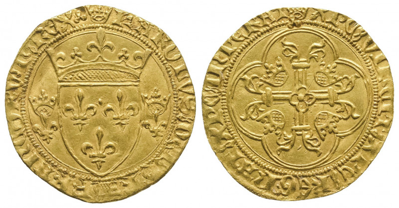 CHARLES VII (1422-1461). Ecu d'or (3,40 g.) pour Lyon (trèfle en fin de légendes...