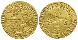 CHARLES VIII (1483-1498).
Ecu d’or au soleil (3,38 g) pour le Dauphiné. Ref : Dy 579.
TTB