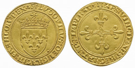 LOUIS XII (1498-1514).
Ecu d’or au soleil (3,44 g) pour Lyon (point 12°). Ref : Dy 647.
Superbe