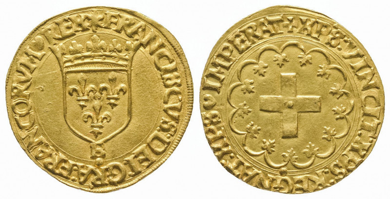 FRANCOIS I (1515-1547).
Ecu à la croisette (3,39g ) de Rouen. Ref : Dy 889, Sb.4...