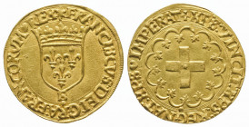 FRANCOIS I (1515-1547).
Ecu à la croisette (3,39g ) de Rouen. Ref : Dy 889, Sb.4878. TTB/Superbe