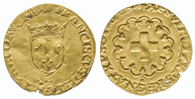 FRANCOIS I (1515-1547). Demi écu d’or à la croisette (1,64 g) pour Rouen.
Ref : ...