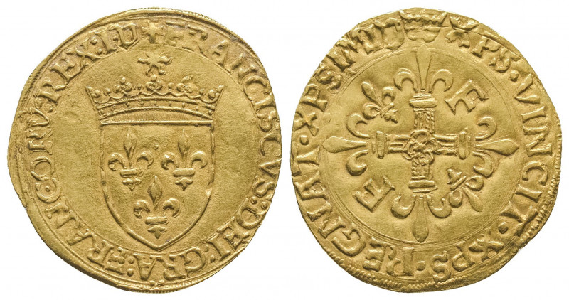 FRANCOIS I (1515-1547). Ecu d’or pour Ville- franche de Rouergue (3,41 g.) (marq...