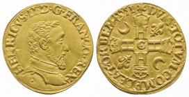 HENRI II (1547-1559). Henri d’or du premier type pour Saint Lô, 1551. (3,60 g.)
Ref : Dy 972, Sb.4976.
Rare et TTB
coups sur la tranche