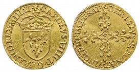 CHARLES IX (1560 – 1574). Demi écu au soleil (1,70 g.), 1561 Saint Lô.
Ref : Dy 1058, Sb.4906.
Assez rare et Superbe