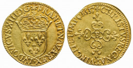 LOUIS XIII (1610-1643). Ecu d’or (3,37 g.) 1637 Rouen (directeur Henri Bonnemain).
Ref : G 55.
Superbe. Ex Vente Serrure 1919