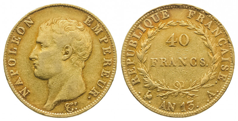 NAPOLEON I (1804-1815). 40 francs tête nue, an 13 A, (12,83 g.).
Ref : G 1081.
T...