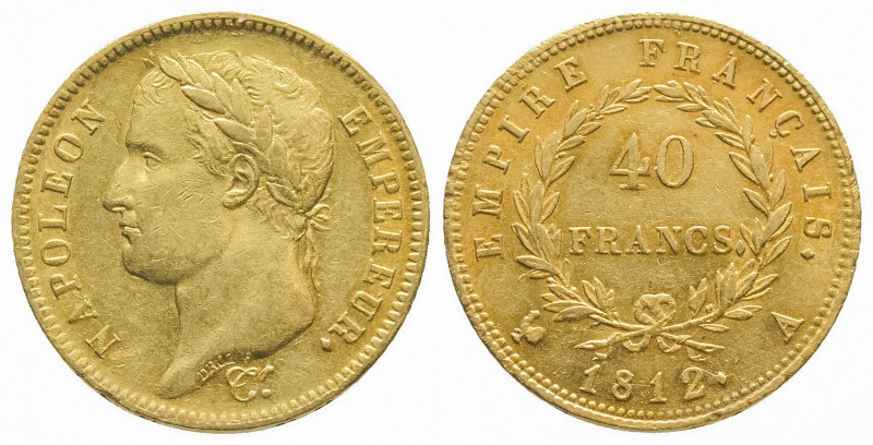 NAPOLEON I (1804-1815). 40 francs laurée, 1812 Paris, (12,89 g.).
Ref : G 1084.
...