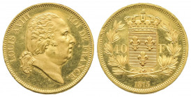 LOUIS XVIII (1815-1824). Essai en or de la 40 francs 1815 de Michaut sans différent ni lettre d’atelier, tranche en creux. ( 12,87 g)
Ref : G 1089, Ma...