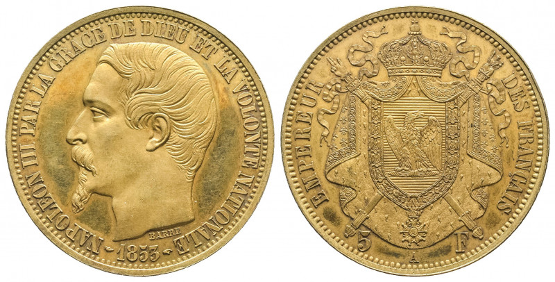 NAPOLEON III (1852-1870).
Essai de la 5 francs tête nue, 1853 A (main et tête de...