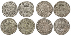 HENRI VI d’ANGLETERRE (1422-1453). Lot de 4 blancs aux écus :
3 pour Rouen et 1 pour Paris.
Ref : Ciani 602, Dy. 445.
TTB et Superbe