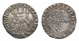 LOUIS XII (1498-1515). Carlin d’argent pour Naples (3,52 g.). Ref : Ciani 984, Dy. 717 .
Rare et presque TTB