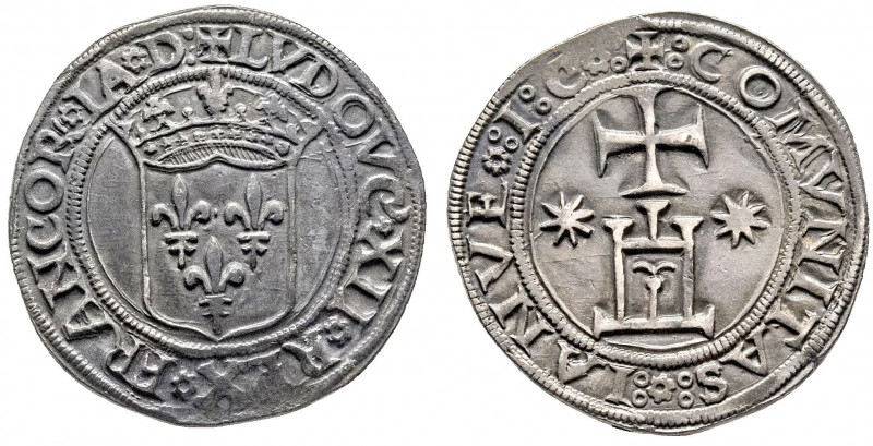 LOUIS XII (1498-1515). Lire de Gênes à l’écu de France couronné et au portail gé...