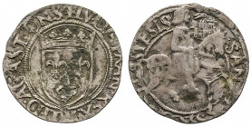 Louis XII (1498-1515). Cavallotto d’argent du 1° type pour Asti. R/ Saint Second à cheval tenant un château dans la main gauche.
Ref : Dy 707.
Très ra...