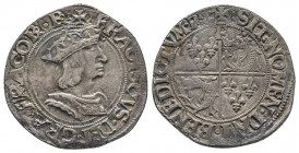 FRANCOIS I (1515-1547). 
Teston du Dauphiné du second type, pour Romans, (9,18 g.).
Ref : Dy 823 A (F en haut du champ, au revers). Peu courant et pre...