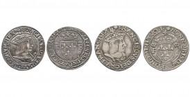 FRANCOIS I (1515-1547). 
Demi teston du 14° type pour Lyon (point 12° et trèfles) et un autre pour Dijon (point 13° et coquilles), (4,31 g. et 4,47 g....