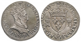 HENRI II (1547-1559).
Teston au buste couronné, 1550 Paris, (9,49 g.). Ref : Dy 911, Ciani 1264, Sb. 4554.
TTB