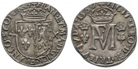 FRANCOIS II (1559-1560). 
Teston au nom du roi frappé en Ecosse en 1560, à l’écu couronné parti de France- Ecosse, (6,12 g.).
Ref : Dy 1039, Ciani 133...