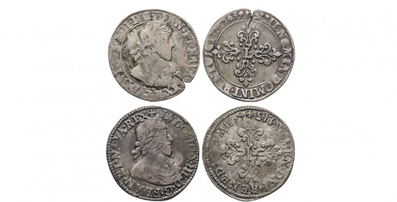 Louis XIII (1610-1643). Lot de deux demi francs de Darmand Lorphelin au buste la...