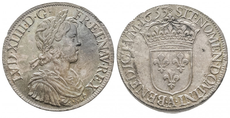 LOUIS XIV (1643-1715). Ecu à la mèche longue, 1653 Paris, (27,31 g.).
Ref : G 20...