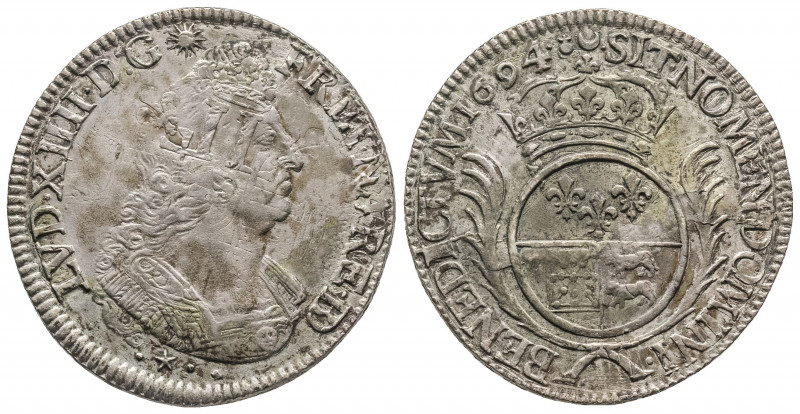 LOUIS XIV (1643-1715). Ecu de Béarn aux palmes, 1694 Pau, réformé, (26,57 g.).
...