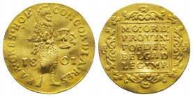 PAYS BAS, République Batave (1795-1806). Ducat au chevalier, 1801.
Ref : Fr 317.
TB (flan déformé)