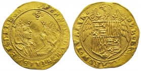 ESPAGNE. Ferdinand et Isabelle (1476-1516). Double excellente (7.03 g), pour Séville.
Ref : Fr 129.
Faiblesse de frappe en légende sinon Superbe