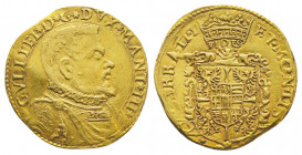 ITALIE. Casale,
Guglielmo Gonzaga (1566-1578).
Doppia (6.58 g) au buste drapé et cuirassé de Guillaume de Gonzague.
R/ Armes surmontées de la devise F...