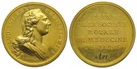 Médailles.
LOUIS XVI, Prix de la Société Royale de Médecine de Paris. Médaille d’or (41,6 mm et 56,37 g), n.d. au buste du roi par Benjamin Duvivier.
...