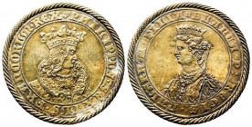 PHILLIPE VI et BLANCHE de NAVARRE. Médaille d’argent doré (59,5-54 mm) aux bustes couronnés du roi de France et de la fille de Philippe III de Navarre...