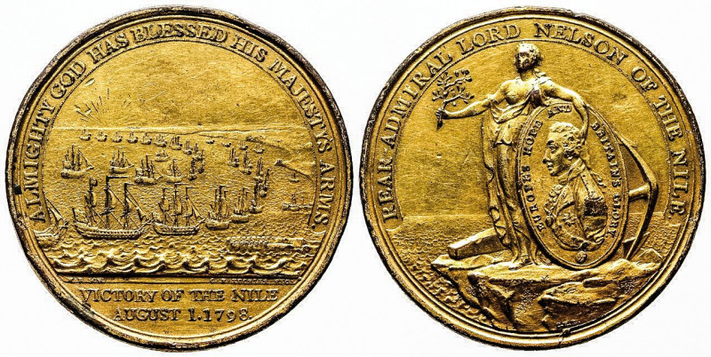 ANGLETERRE. NELSON. Médaille en bronze doré (48 mm) pour la victoire du Nil (1er...