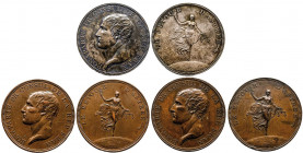 Consulat. La PAIX d’AMIENS.
Lot de 3 médailles au buste de Bonaparte par
Droz et au revers « Le retour d’Astrée » ; tranche lisse pour l’argent et pou...