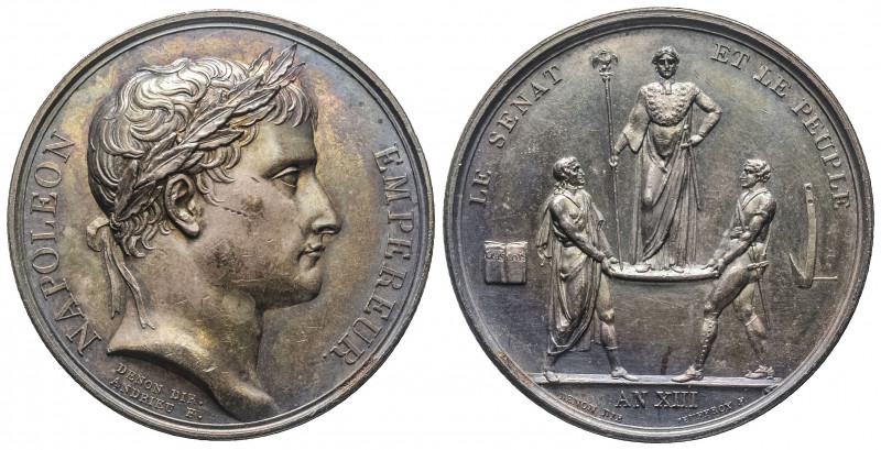 NAPOLEON I. Le COURONNEMENT. Médaille d’argent (40,5 mm) datée de l’an XIII (180...