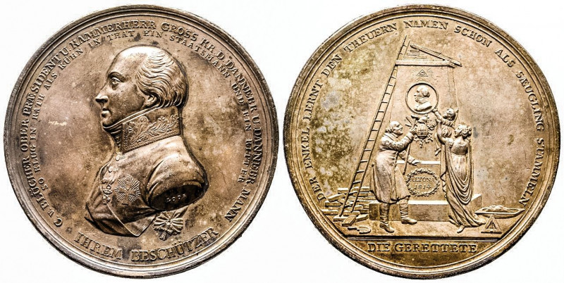 ALLEMAGNE. BLÜCHER.
Grande médaille argentée (75 mm, 94,45 g.) au buste du géné...