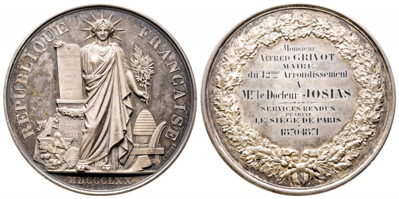 FRANCE. SIEGE de PARIS (1870). Grande médaille d’argent (68 mm, poinçon abeille)...